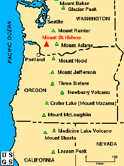 Locations of the Cascade Range Volcanoes