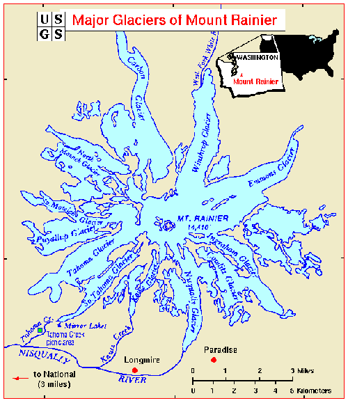 Major glaciers of Mount Rainier