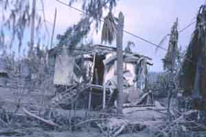 photo of a Rabaul house after a volanic eruption
