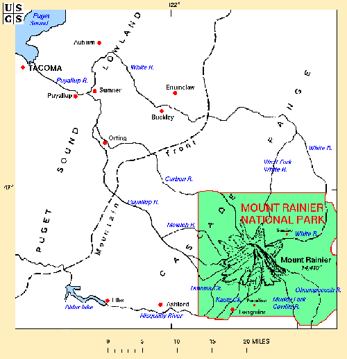 USGS map of Mt Rainier and surrounding area
